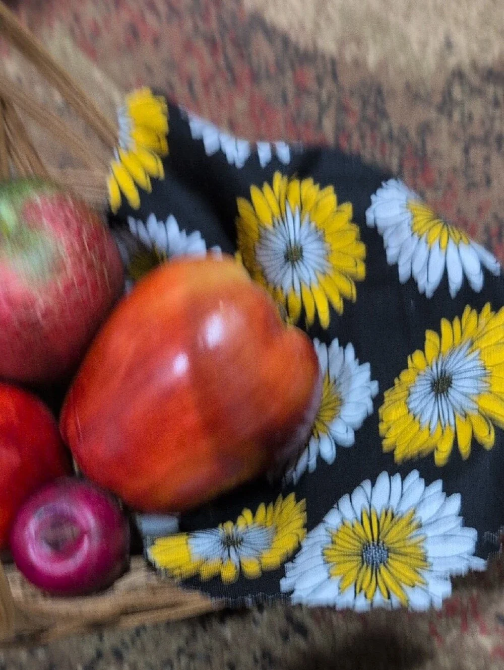 Natural Woven Decorative Basket with Assorted Colorful Fruit Accents